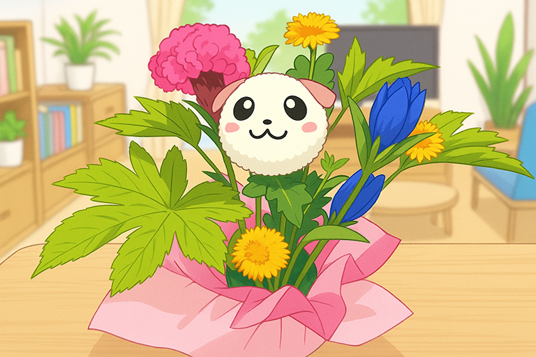 アニマルフラワーアレンジメントのイラスト（犬）